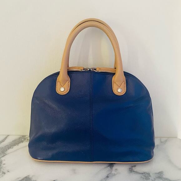 Tignanello Mini Dome Leather Bag Satchel Top Handles Mini Tote Cobalt Blue Tan - Picture 11 of 11